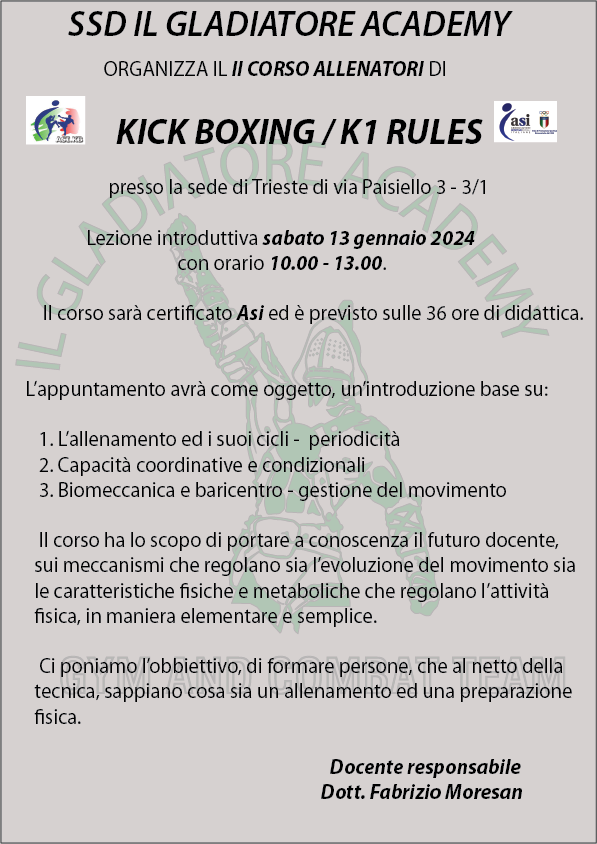 locandina corso Allenatori KICK BOXING/K1 RULES 2024