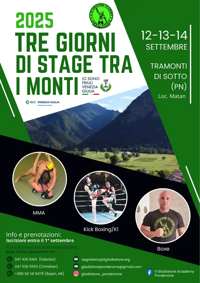 locandina evento stage della palestra il Gladiatore Academy a Tramonti di Sotto (PN) settembre 2025 